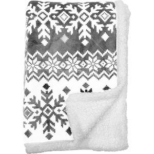 SVEN - plaid 140x180 cm - sherpa fleece deken - nordic print - Charcoal Gray - antraciet
