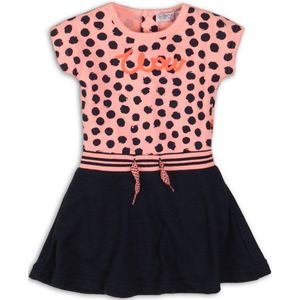 Dirkje Meisjes Jurk - Light neon coral aop + navy - Maat 62