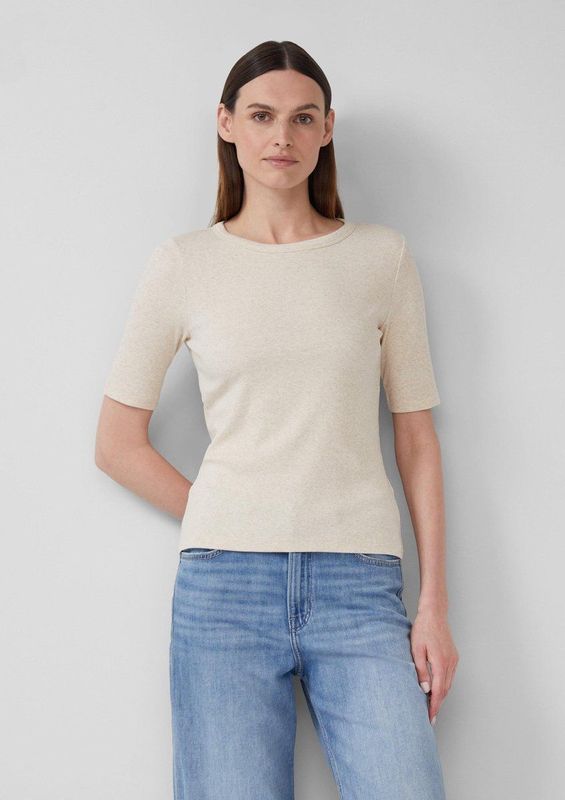 s.Oliver - Shirt - Lichtbeige - Slanke Pasvorm - Kwartmouw