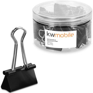 kwmobile 50 stuks zwarte papierklemmen - Set van 50 foldback clips - Documentklemmen - Fold back klemmen - Lengte 25 mm - Zwart