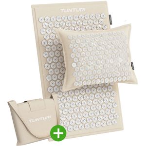 Tunturi Eco Spijkermat Met Kussen - Acupressuur - Meditatie Mat - Acupunctuur Set - Massage en Ontspanning - 68x42x2 cm - Beige