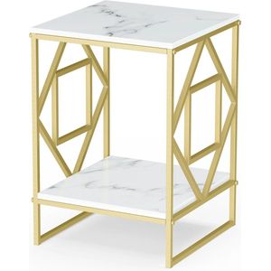 RM Store® - Luxe Koffietafel - Bijzettafel - Salontafel - Nachtkastje - Woonkamer - Kantoor - Slaapkamer - Gouden Frame - Marmer - 40 x 40 x 58.5 cm.