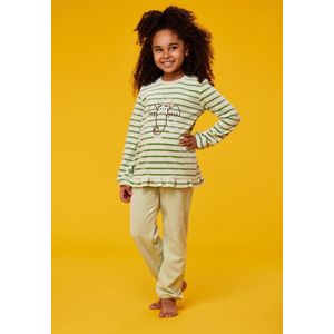 Woody pyjama velours meisjes/dames - muntgroen gestreept - mammoet - 232-10-PDL-V/923 - maat 176