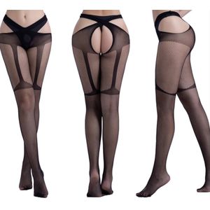 Erotische zwarte panty met open kruis, panty van net, mooi model, elegante pantykousen One size