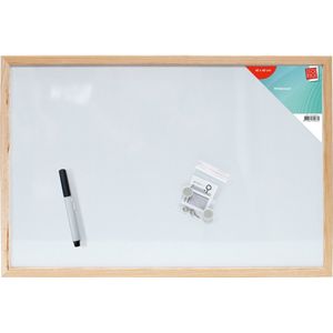 SOHO Whiteboard – Whiteboard met hout – Uitwisbare whiteboard – Whiteboard inclusief magneten – Kunststof – 40 x 60 cm - Wit