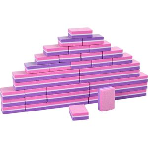 50pcs Mini Nail Buffer - Premium Quality 100/180 Grit - Nail Buffer Blocks voor Natuurlijk Gel - Acryl Nagels - Dubbelzijdige Polijstblokken voor Thuis Salon Gebruik (Roze Paars)