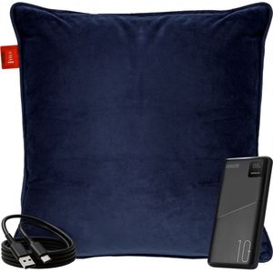 Coozie Warmtekussen Donkerblauw Velvet - Elektrisch Oplaadbaar - Draadloos Warmte Kussen - 45 x 45 cm