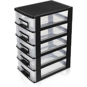 5-Lade Desktop Storage Organizer - Clear Kleine Lade Desktop Opslag Unit - Make-up Houder Stationaire Organizer voor Kantoorbenodigdheden - Zwart