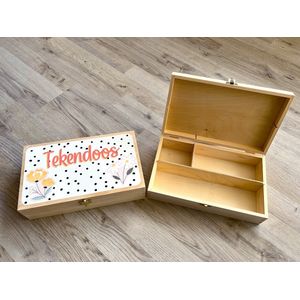 Tekendoos - tekenkist - 27 x 16 x 6,5 cm - opbergkist - houten teken doos - houten kist - penselenkist