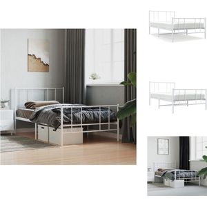 vidaXL Classic Bedframe - Robuust Metalen Constructie - Metalen Latten en Poten - Extra Opbergruimte - Comfortabele Ondersteuning - Wit - 196x105x90cm - Geschikte matras- 100x190cm (matras niet inbegrepen) - Montage vereist - Bed