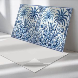 Wallfluent Vinyl Wandpaneel - Tropisch plantenpatroon PVC Muurpaneel - 120 cm x 60 cm - Blauw PVC wandpaneel - 1 stuk - Rechthoekig Wandbekleding Vinyl - Bloemen en planten Wandpaneel - Zelfklevende Wandbekleding - Wandpaneel Keuken en Badkamer