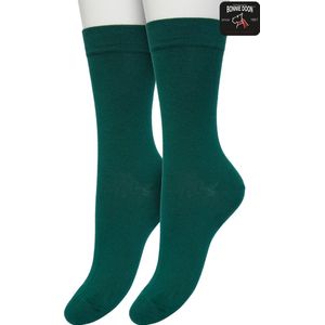 Bonnie Doon Basic Sokken Dames Donker Groen maat 36/42 - 2 paar - Basis Katoenen Sok - Gladde Naden - Brede Boord - Uitstekend Draagcomfort - Perfecte Pasvorm - 2-pack - Multipack - Effen - Donkergroen - Trekking Green - OL834222.380