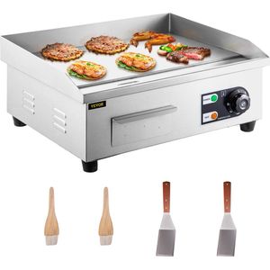 VEVOR Elektrische Aanrecht Bakplaat-451 x 300 mm-2500W Elektrische Grill van Roestvrij Staal-met Temperatuurregeling Geschikt voor Gezinnen of Restaurants