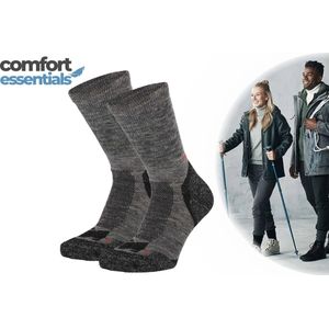Comfort Essentials Hiking Sokken Extra Warm 2-Pack – Wandelsokken Heren Dames – Wollen Sokken – Multi Antraciet - Maat 39/42