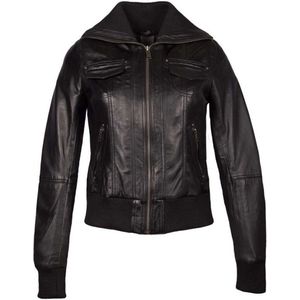 Leren bomber dames jas zwart bomberdina - XS