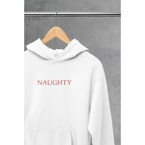 Hoodie - Naughty - Wurban Wear | Grappige hoodie | Leuk cadeau | Unisex hoodie | Meme | Meme kleding | Viespeuk | Grappige kleding | Grappige trui | Dubbelzinnige kleding | Wit & Zwart