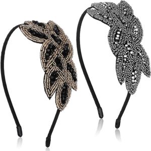 Hoofdbanden voor dames 1920's haaraccessoires - Set van 2: goud, strassteentjes, zwart, zilver, kristal, bruiloft pins, kanten hoofddeksel met kralen clip-art decoratie