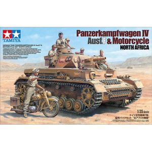 1:35 Tamiya 25208 Panzerkampfwagen IV Ausf F & Motorcycle North Africa Plastic Modelbouwpakket
