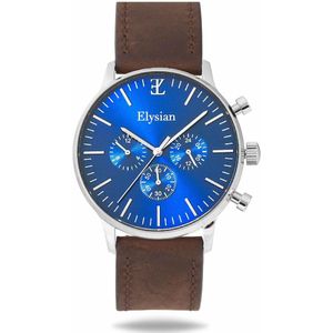 Elysian - Horloge Heren - Zilver - Vintage Leer - Waterdicht - Krasvrij Saffier - 43mm