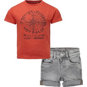 Noppies - Koko Noko - Kledingset - Jongen - 2delig - Short Grey Jeans omslag - Shirt Garden Grove Hot Sauce - Maat 116
