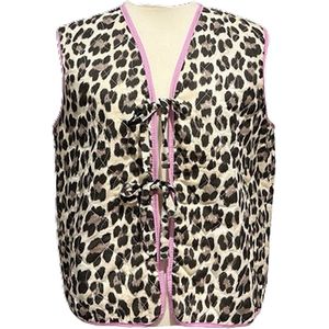 Dilena fashion Gilet cotton katoen geknoopt strik knotted luipaard panter print roze