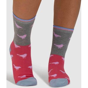 Thought dames sokken birdie - mid grey marle - sokken met vogels - bamboe sokken - duurzame sokken