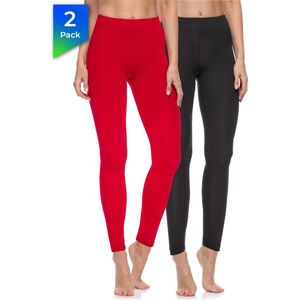 Merry Style Dames Leggings - Sport - Vrijetijdsbroek - 2-Pack - Lang - Katoen - MS-MS10-198-LE-2Pack - Zwart/Rood - L