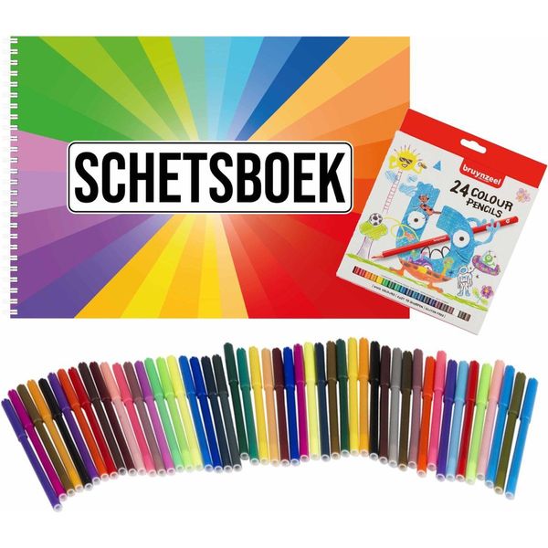 Schetsboek Kleurenwaaier thema A4 50 paginas met 50 viltstiften (kantoor) | 11 bij Fun-en-feest.nl beslist.nl