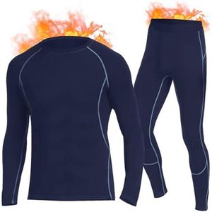 Thermal Ondergoed Set voor Mannen - Fleece Gevoerde Basislaag voor Training, Skiën, Hardlopen en Wandelen - Marineblauw