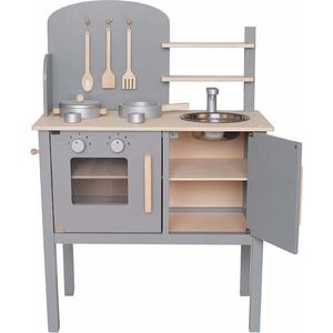 Jabadabado Kinder Speelkeuken - Keuken incl. accessoires - Grijs - Kitchen with pot & pan grey