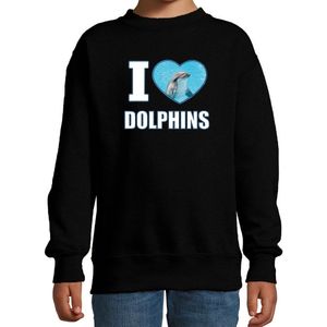 I love dolphins sweater met dieren foto van een dolfijn zwart voor kinderen - cadeau trui dolfijnen liefhebber - kinderkleding / kleding 110/116