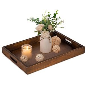 Versier de houten tafel: sierbord op de juiste hoogte van de bruin houten vintage houten plank met handgemaakte tafel voor de theelicht salontafel met decoratie, 40 x 30 cm
