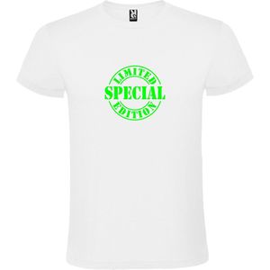 Wit T-Shirt met “Special Limited Edition “ Afbeelding Neon Groen Size XL