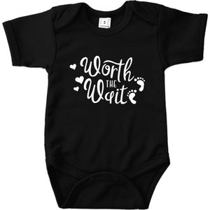 Zwangerschap Aankondiging - Worth the Wait - Romper Zwart - Maat 56 - Aankondiging Zwangerschap - Aankondiging Baby