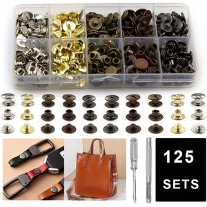 MGM Trading - 125 Sets Chicago-schroeven voor Lederbewerking - IJzeren Assortiment Leren Rivetten Kit met Installatietool, Multi-Kleurig Plat Kop Bindingsposten voor DIY-Kunstwerken, Tassen, Riemen - Duurzame Boekbind Rivetten