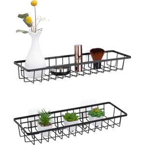Navaris set van 2 wandrekjes - Metalen draadrek voor keuken of badkamer - 43 x 5,5 cm - Geen boren nodig - Industrieel design in zwart