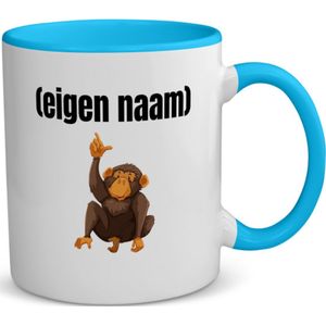 Akyol - aap met eigen naam koffiemok - theemok - blauw - Aap - apen liefhebbers - leuk cadeau voor iemand die houdt van apen - cadeau - kado - 350 ML inhoud
