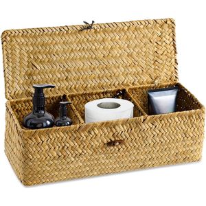 Goodivery ® - Opbergmand - Geweven rotan opbergdoos met deksels - Make-up organisator voor badkamer - ‎36 x 23 x 17 cm - Bruin