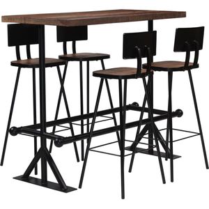 The Living Store Retro Barset - Gerecycled hout en staal - Bartafel 120x60x107cm - Stoel 45x36x99cm