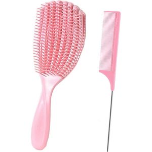 2-pack rattenstaartkam en krulborstel voor haarverzorging, pijnloos kammen en styling voor iedereen