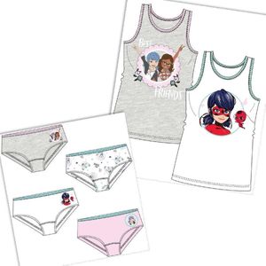 Miraculous Ladybug ondergoed - 6-delige set - 4x onderbroek + 2x hemd - wit/mintgroen - maat 134/140