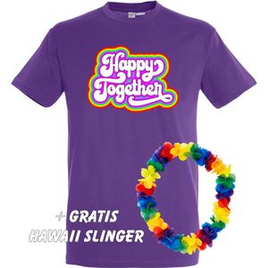T-shirt Happy Together Regenboog | Love for all | Gay pride | Regenboog LHBTI | Paars | maat S