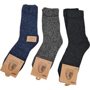 Alpaca Wollen Sokken- Huissokken - Wintersokken - Thermosokken - 3Pack - Blauw Grijs Zwart - 35-38