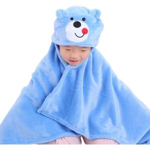 BoefieBoef 2in1 Baby Badcape en Kinder Wikkeldeken met Dieren Capuchon – Fleece Flanel Stof – Peuter Omslagdoek – 0-3 jaar - Kleuter Baby deken - Baby Badjas – Vrolijke Blauwe Beer