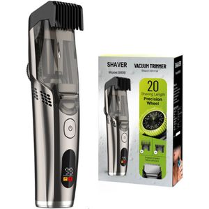 Nuvado Vacuüm Tondeuse Hoofdhaar- Grijs - Scheerapparaat - sterke motor -Verstelbaar 1-20mm - Ingebouwde afzuiging voor snor - Baard - Gezichtshaar- Precisie -Trimmer- Waterdicht - Lange batterij duur - Schoonmaken onder de douche
