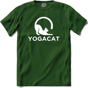 Yoga Cat | Katten - Kat - Cats - T-Shirt - Unisex - Bottle Groen - Maat L
