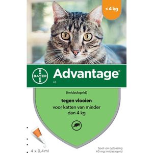 Advantage 40 Tegen Vlooien - <4kg - 4 x 0,4 ml - Adult