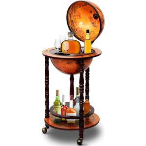 Globus Bar Barwagen, wereldbolbar, minibar, wereldbol, wereldbol, wijnrek, huisbar, flessenrek, decoratief, cocktailbar met wielen, 88 x 45 cm