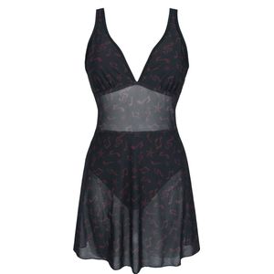 Full Volume zwart-bordeaux badpak met all-over print - Dames - M