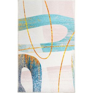 Goodivery ® Modern Artistieke Korte Pool Vloerkleed Turquoise Blauw Crème 200 x 290 cm Woonkamer